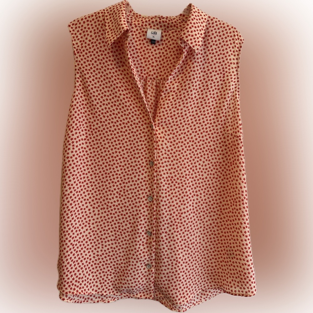CAbi Red Blossom Blouse Sleeveless Top XL (Style 3982)